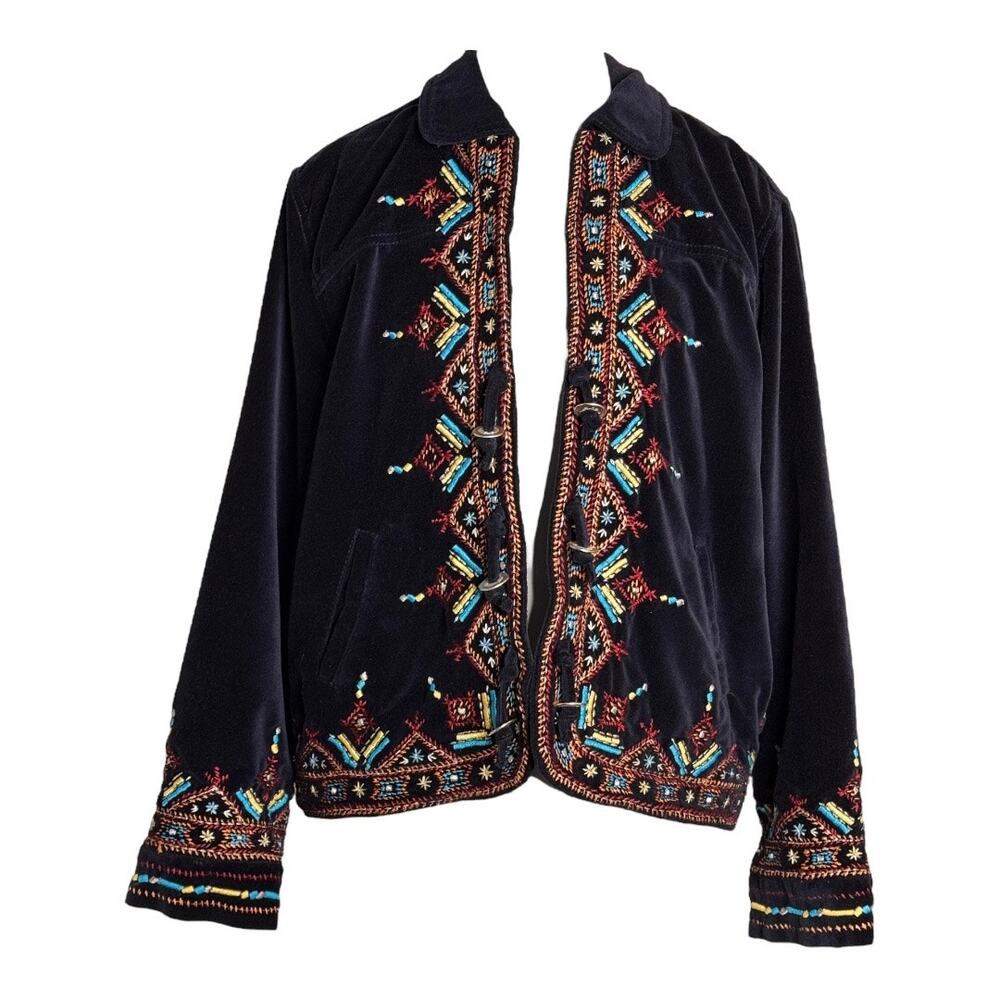 Vintage Velvet Embroidered BOHO Jacket Bleu Bayou Blazer Embroidered Large